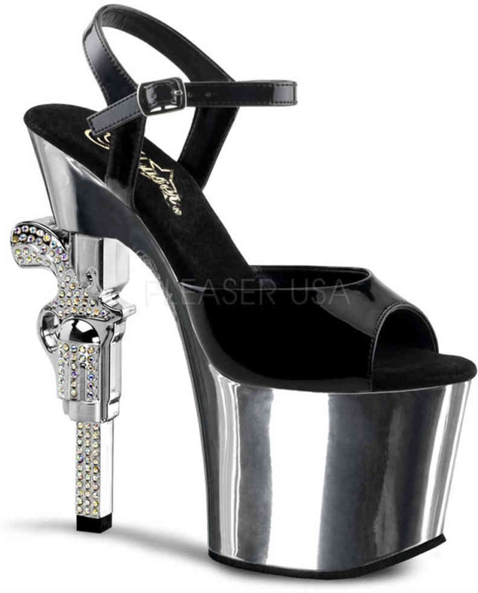 EU 35 = US 5 | REVOLVER-709 | **7 R/S Embellished Gun Heel, 3 1/4 PF Ankle Strap Sandal